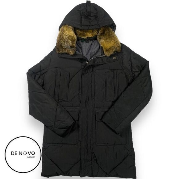 Stile Benetton Men's Quilted Detachable Hood Neckwarmer Parka Jacket 46 Black - Picture 1 of 9